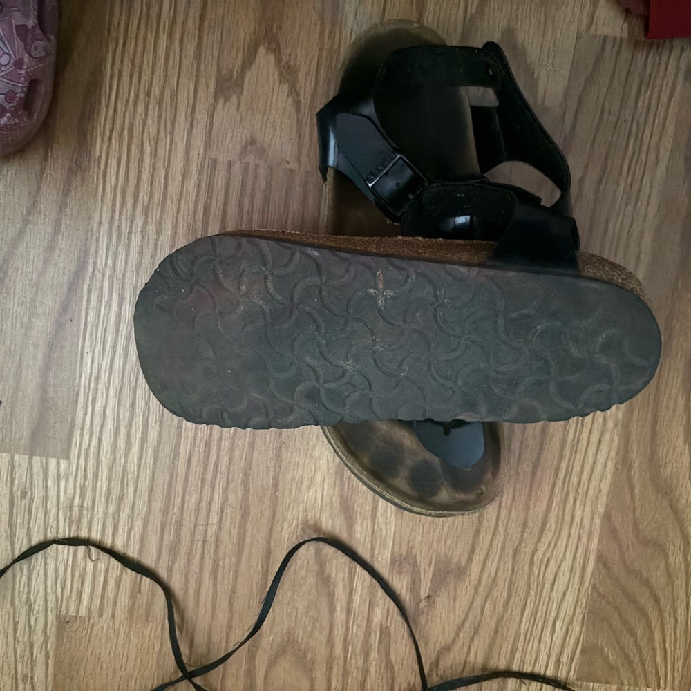 Sandals really cute in fair shape but were sanitized